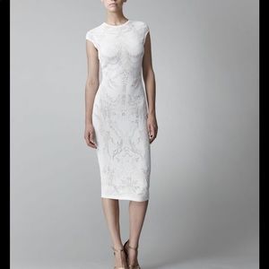 Alexander McQueen, midi ivory/nude, koi jacquard sheath dress. Size M.